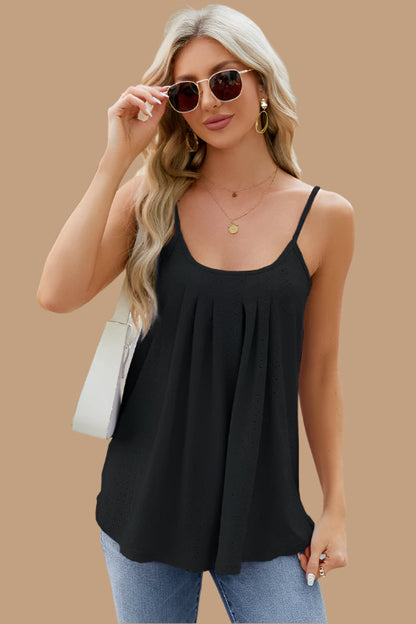 M.N.Y  Eyelet Scoop Neck Ruched Cami