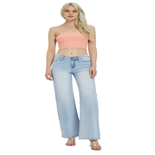RISEN full size wide leg v dipped front waist jeans