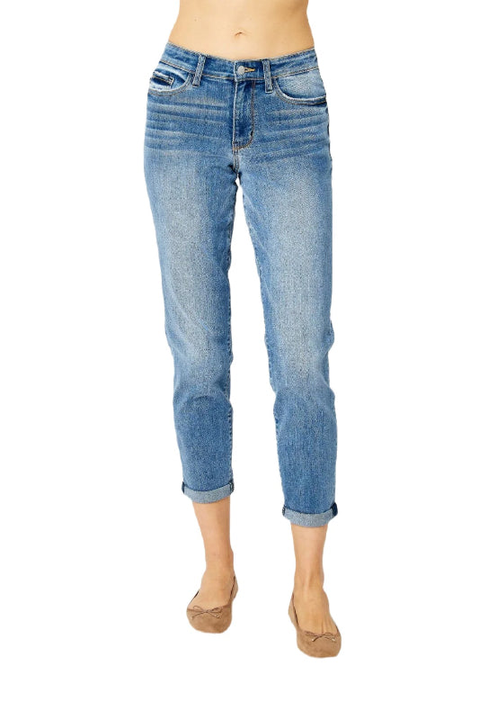 Judy Blue Full Size Cuffed Hem Low Waist Slim Jeans
