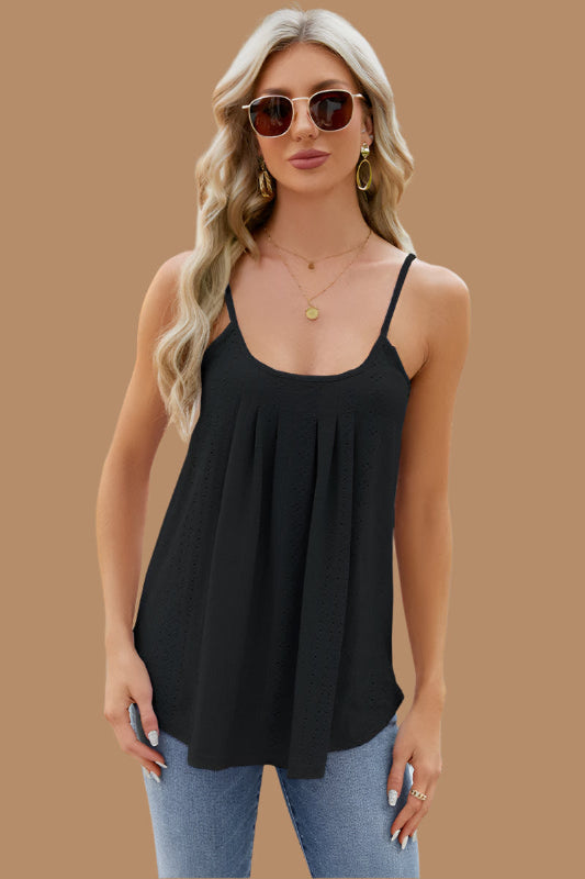 M.N.Y  Eyelet Scoop Neck Ruched Cami