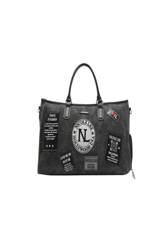 Nicole Lee usa denim patch duffel