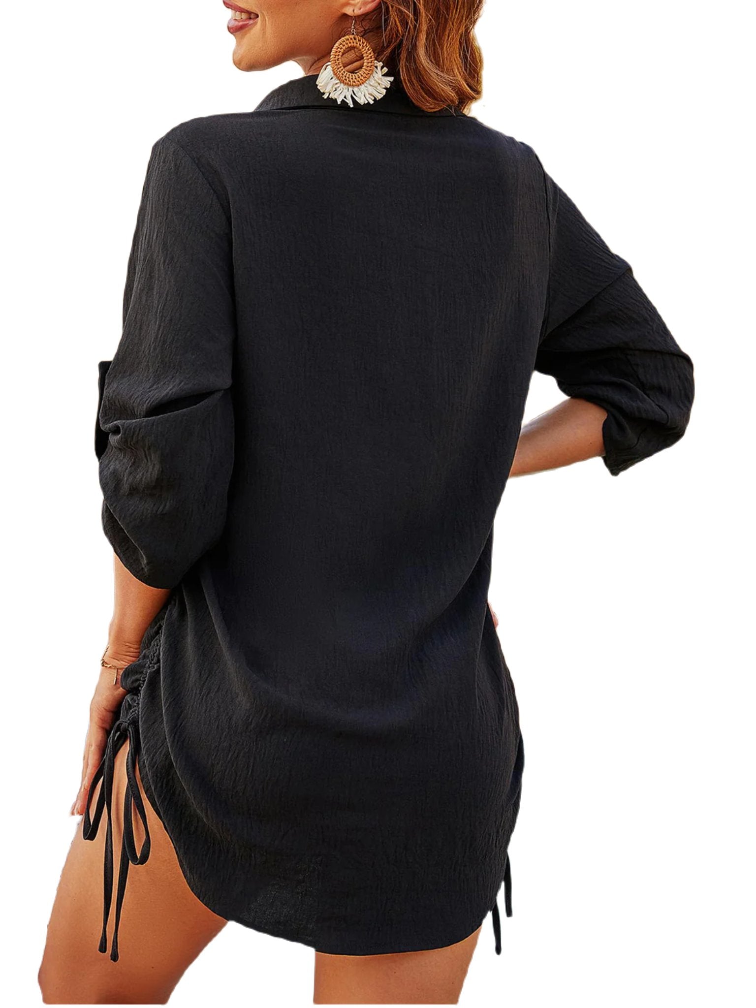 Texture Drawstring Half Sleeve Blouse
