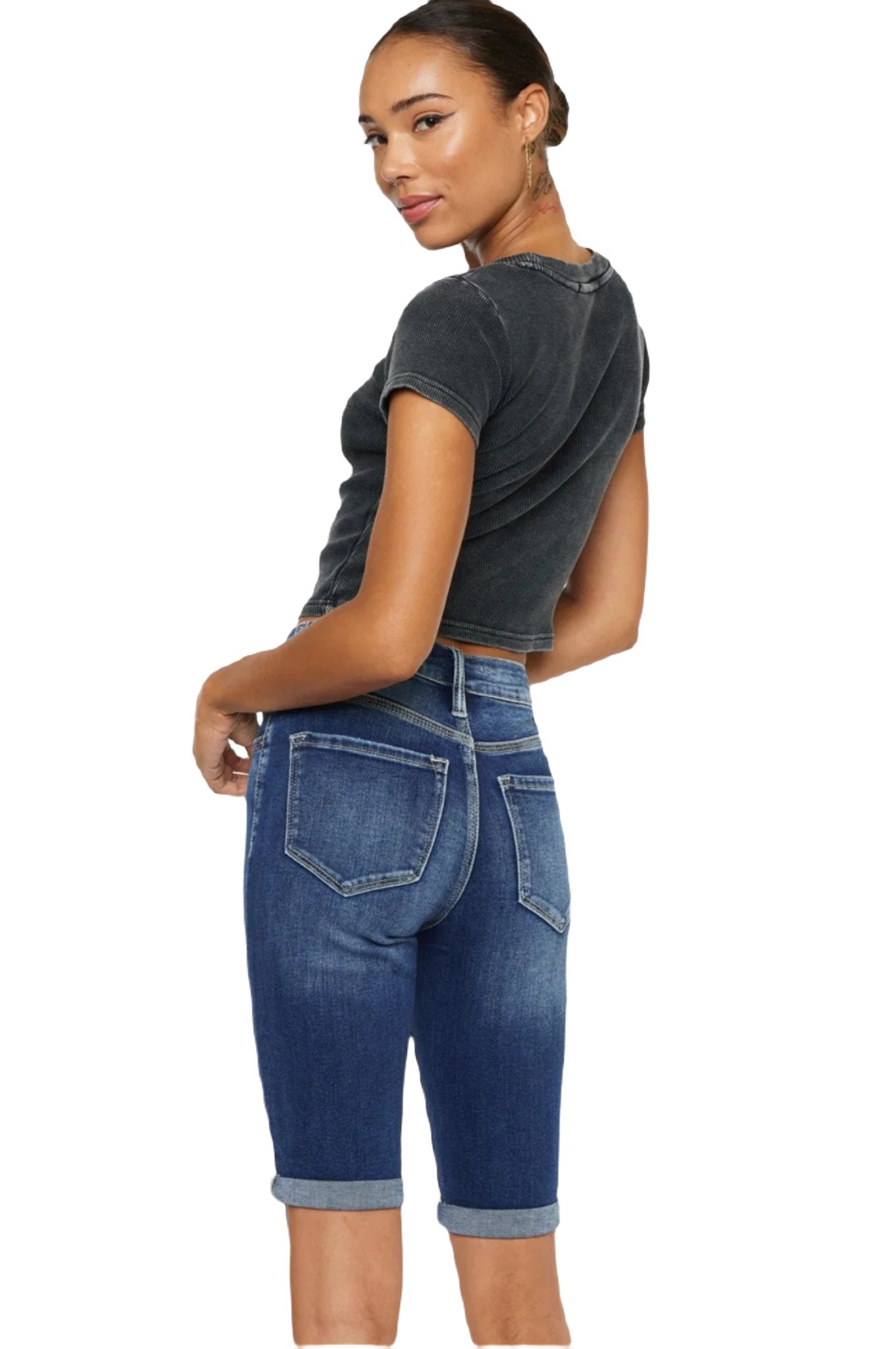 Kancan Cat's Whiskers Button Fly Denim Shorts