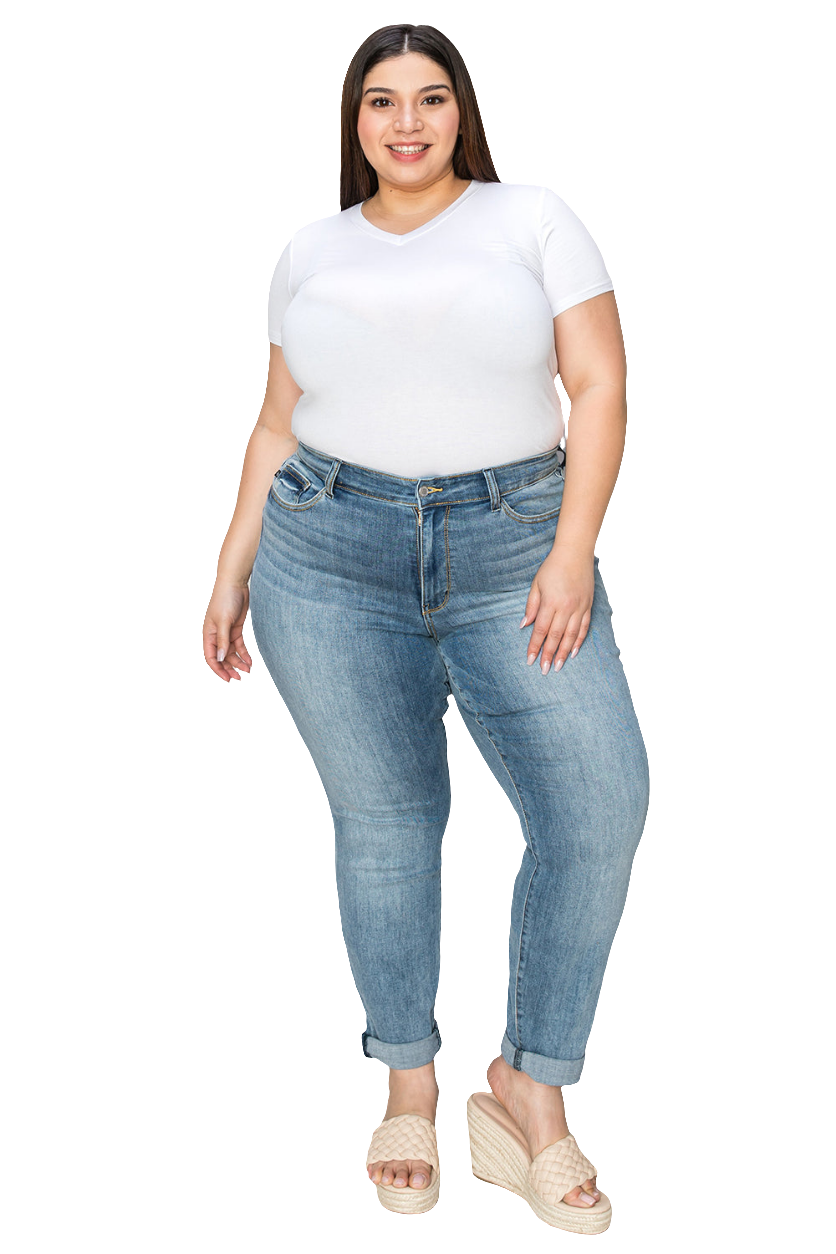 Judy Blue full size cuffed hem low waist slim jeans