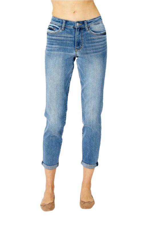 Judy Blue Full Size Cuffed Hem Low Waist Slim Jeans