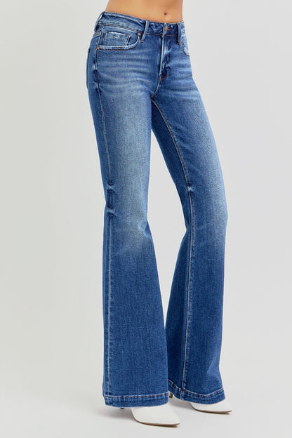 RISEN full size low rise flare jeans with pockets