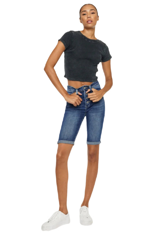 Kancan Cat's Whiskers Button Fly Denim Shorts