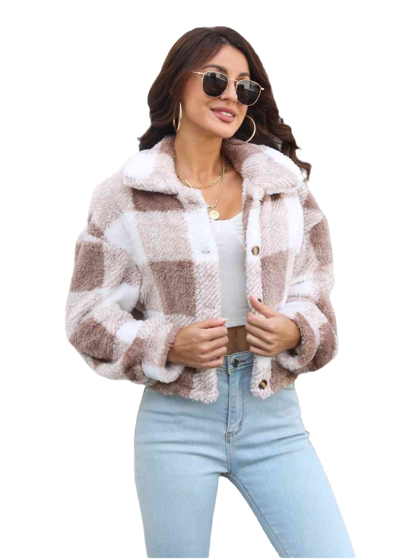 Plaid Dropped Shoulder Buttoned Chic Jacket