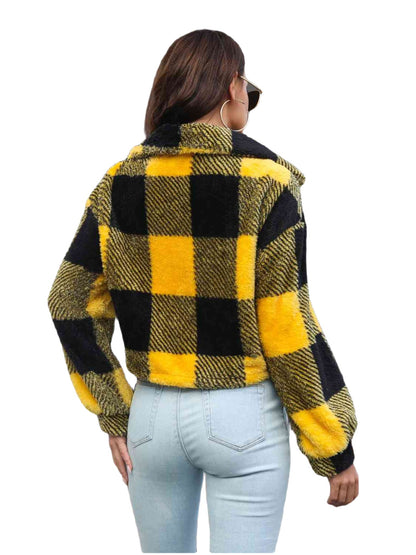 Plaid Dropped Shoulder Buttoned Chic Jacket