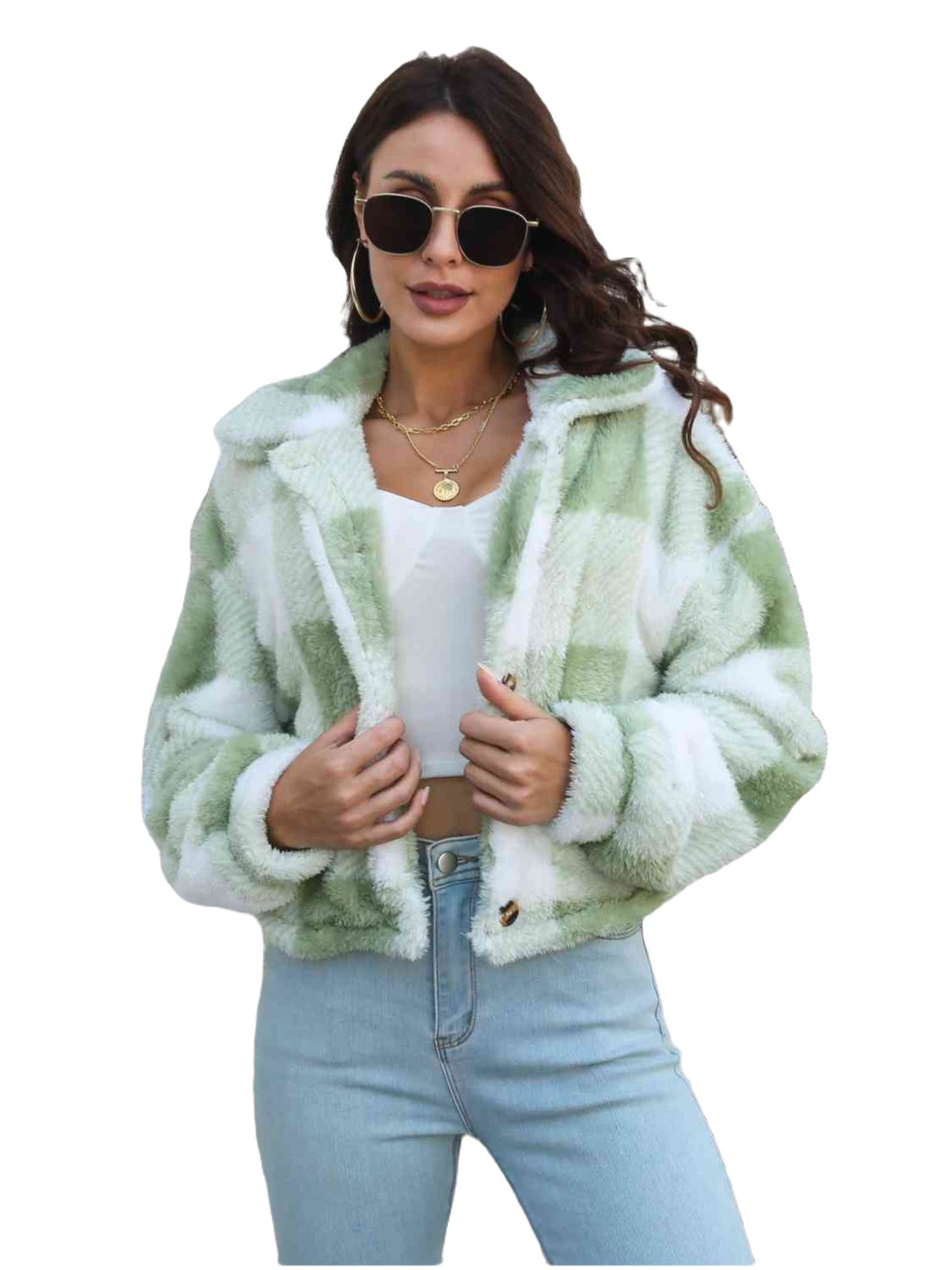 Plaid Dropped Shoulder Buttoned Chic Jacket