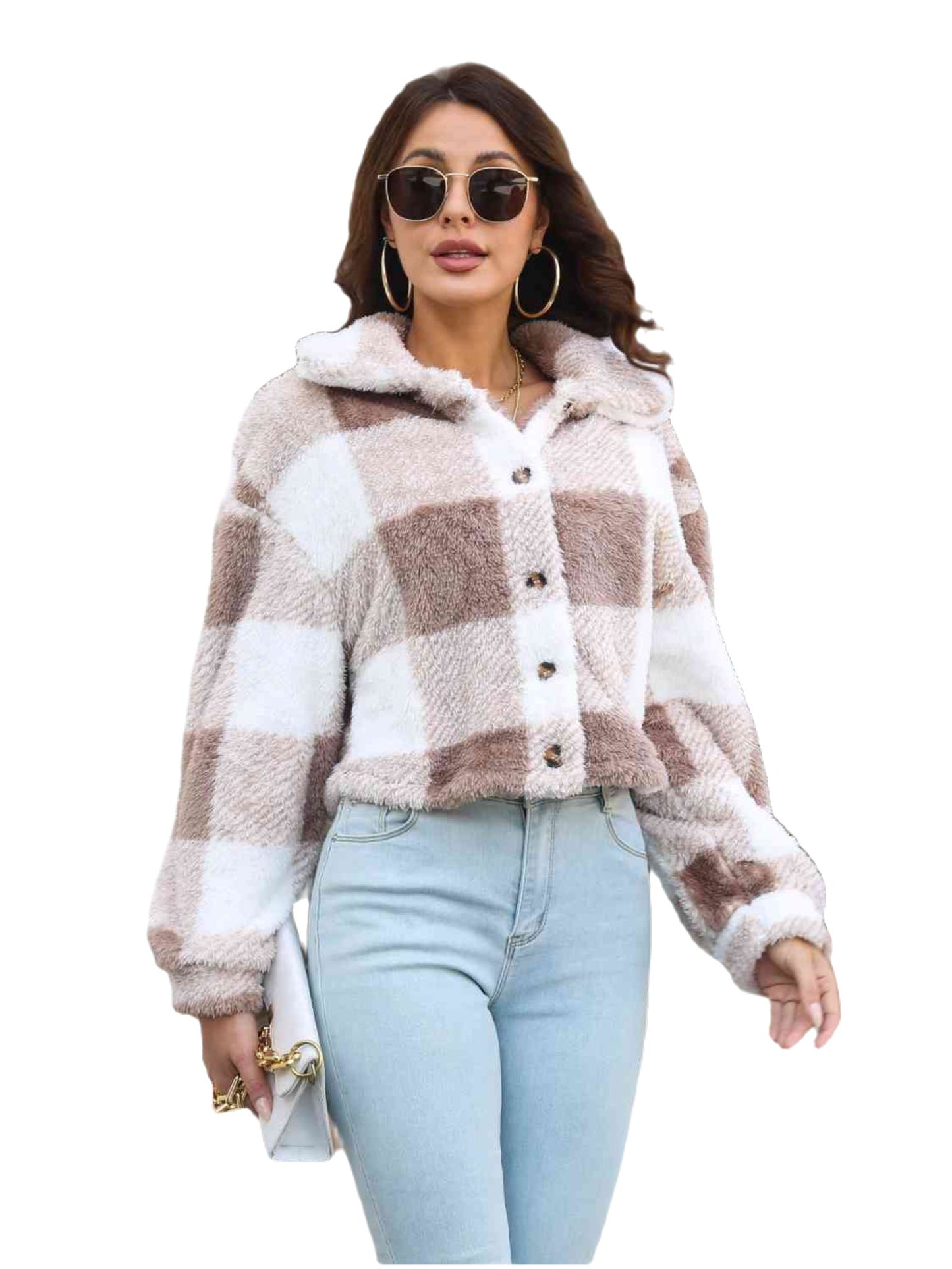 Plaid Dropped Shoulder Buttoned Chic Jacket