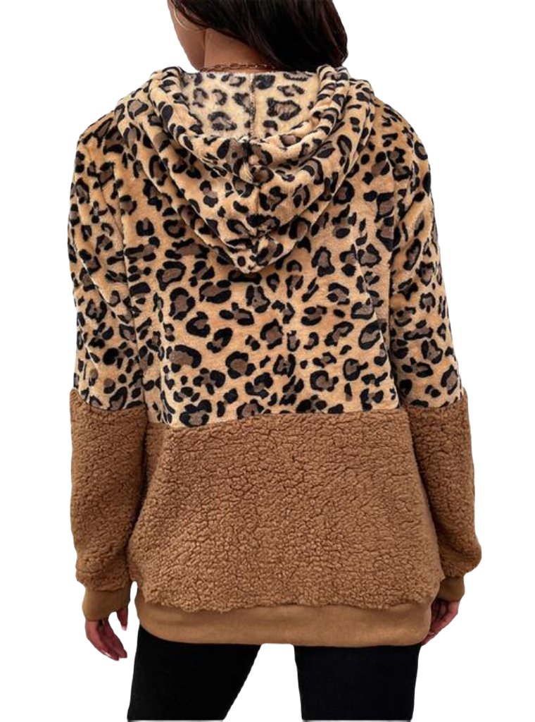 Leopard Drawstring Long Sleeve Hoodie