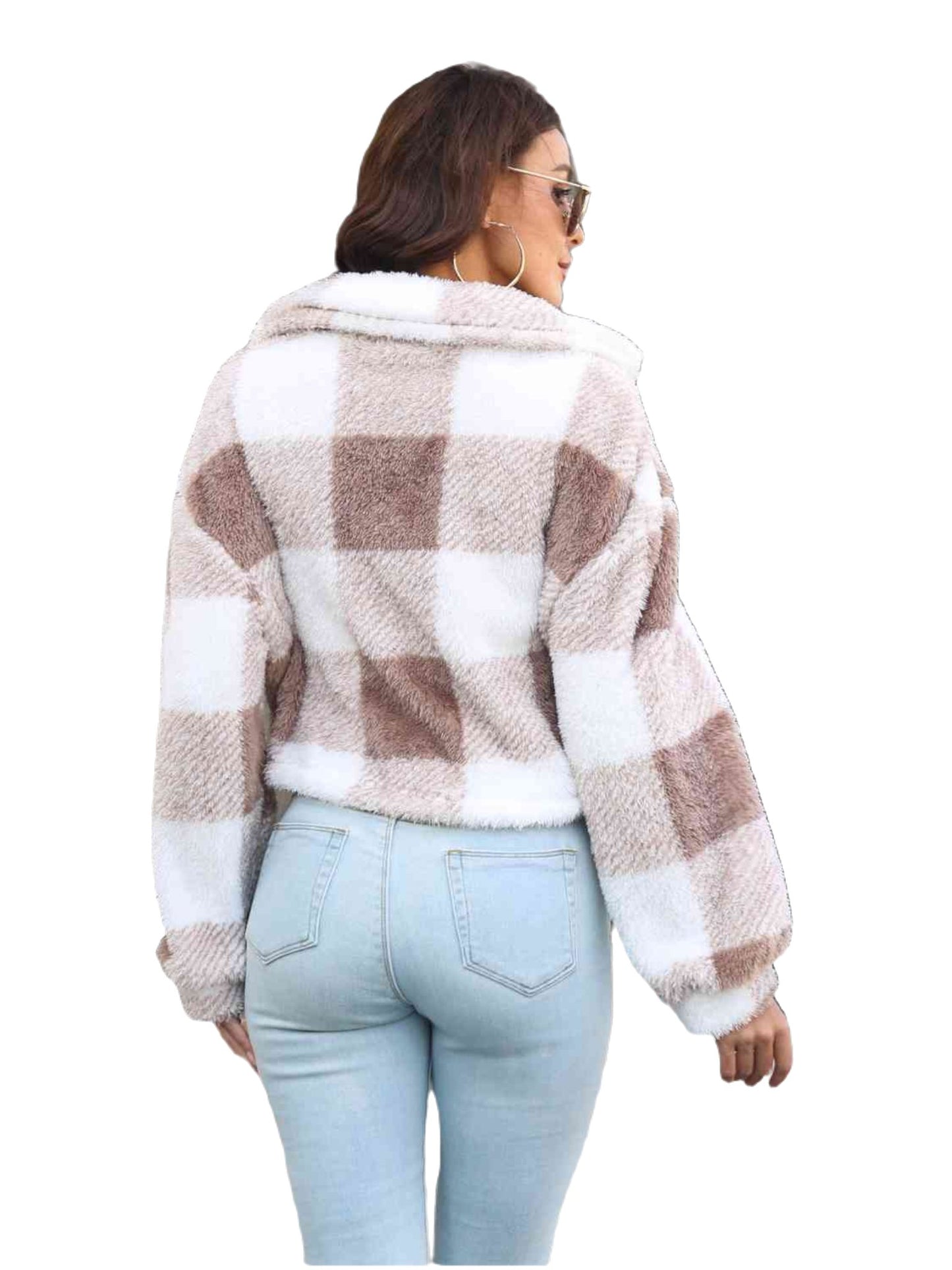 Plaid Dropped Shoulder Buttoned Chic Jacket