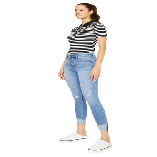 Kancan Distressed Cat's Whiskers Button Fly Jeans