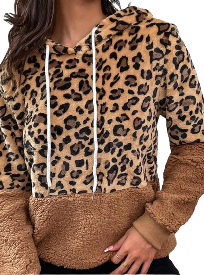 Leopard Drawstring Long Sleeve Hoodie