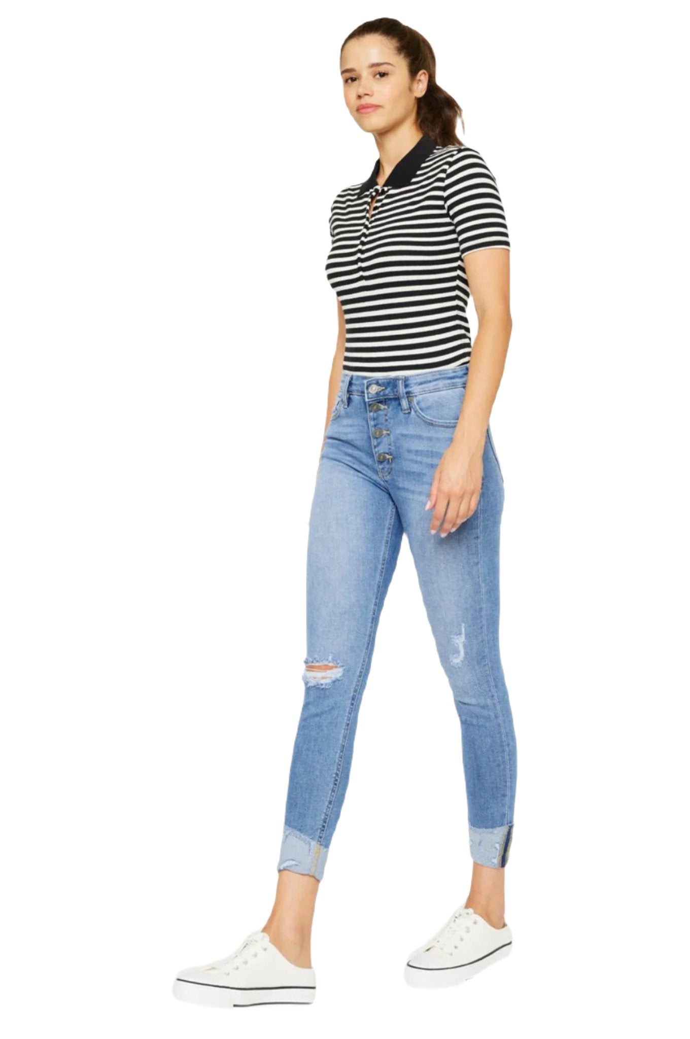 Kancan Distressed Cat's Whiskers Button Fly Jeans