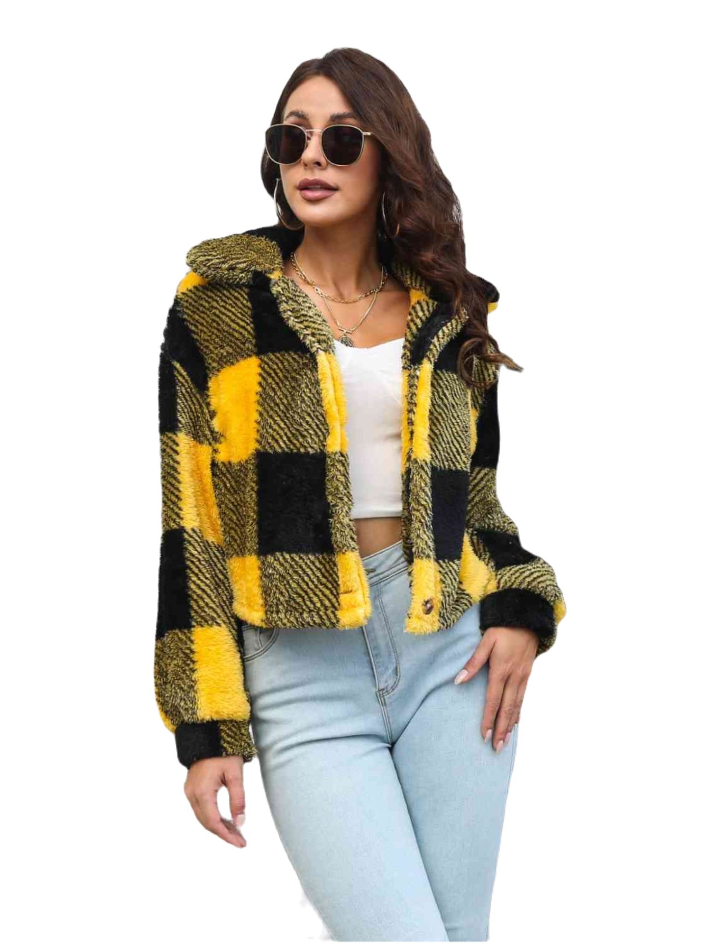 Plaid Dropped Shoulder Buttoned Chic Jacket